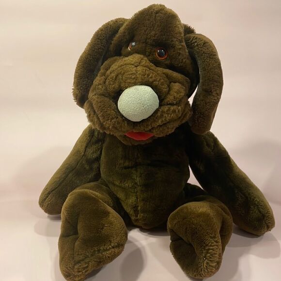 Vintage Wrinkles The Dog Hand Puppet Plush Stuffed Ganz Chocolate Brown 1981 18" - Picture 1 of 10